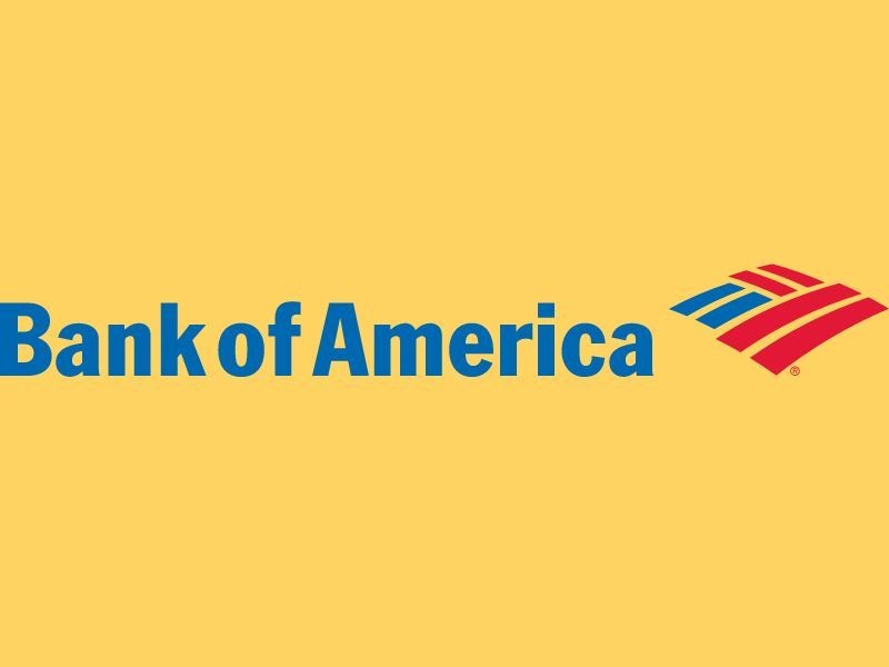 Bank of America logo with blue text on a yellow background.