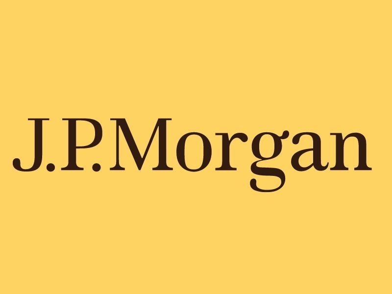 J.P. Morgan logo in black text on a yellow background.